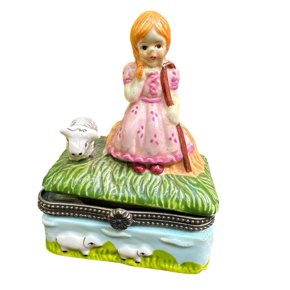 Vintage Little Bo Peep Ceramic Trinket Box Figurine Sheep Nursery Rhyme Repair